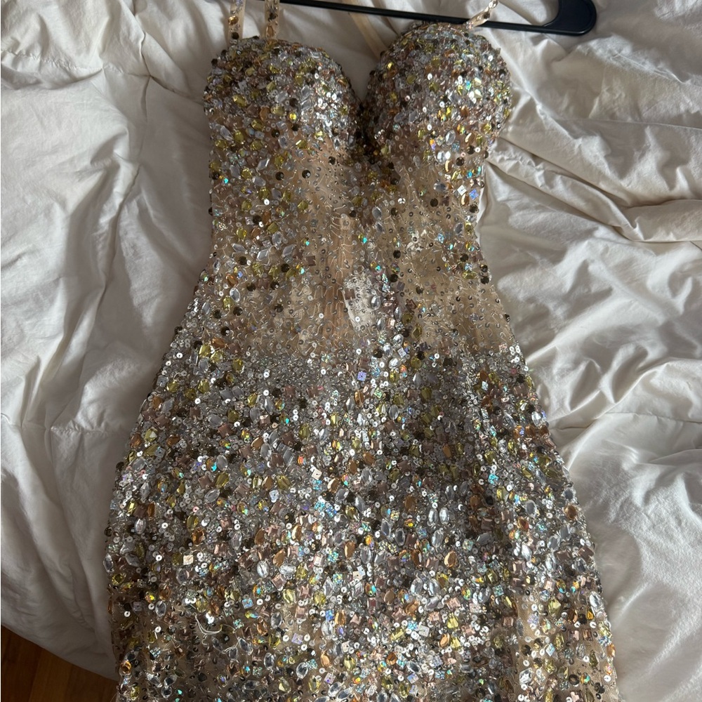 Sequin Embellished Gold Prom Dress